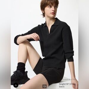 NWT - Uniqlo Washable Ribbed Knit Polo Sweater - black - XS new with tag